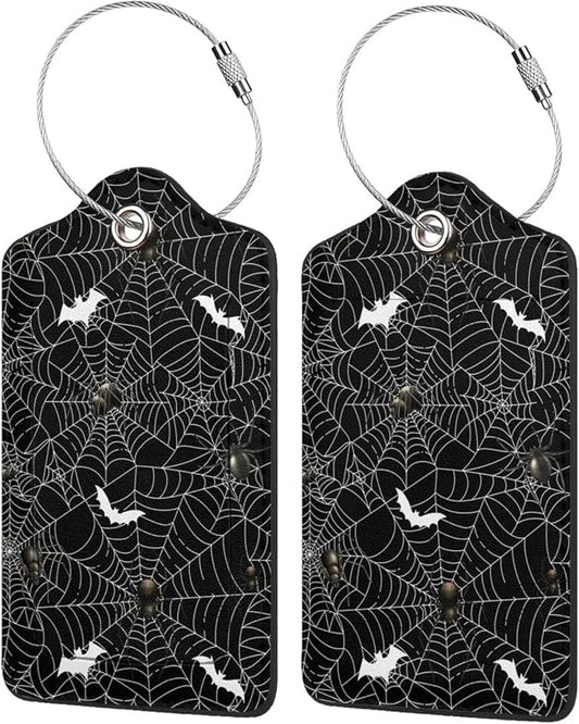 Halloween Luggage Tags Set of 2 Leather Stainless Steel Loop Label Tag for Travel Bag Suitcase