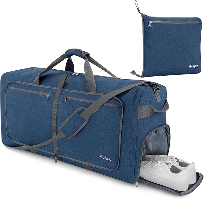 Gonex 40L 60L 80L 100L 150L Large Foldable Travel Duffle Bag with Shoes Compartment, Packable Lightweight Water Repellent Duffel Bag for Camping Gym Weekender Bag