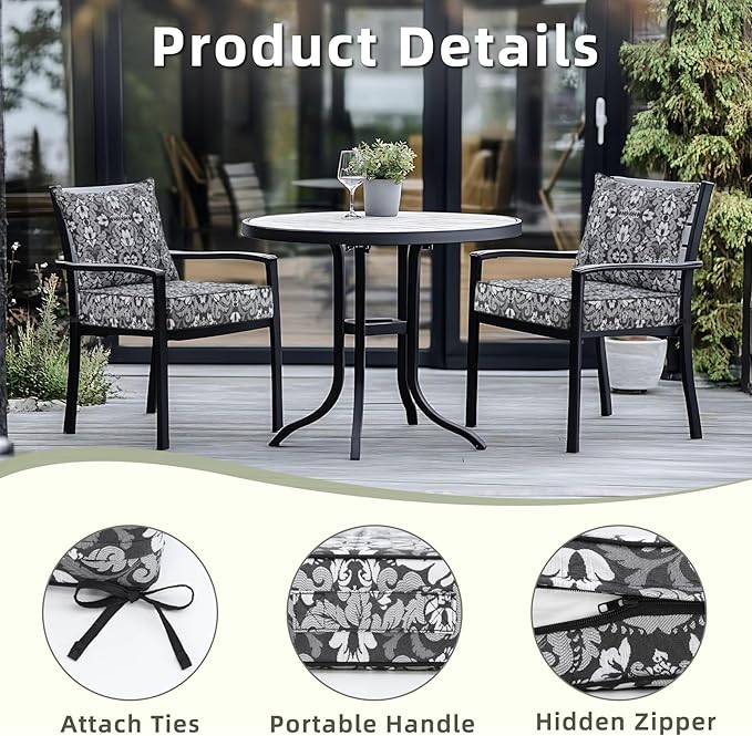 Favoyard Outdoor Seat Cushion 24 x 24 x 4 in Waterproof Pattern Fade Resistant Cover Removable Patio Furniture Cushions Deep Seat & Back Cushion Set with Adjustable Straps for Patio Chair Sofa Couch