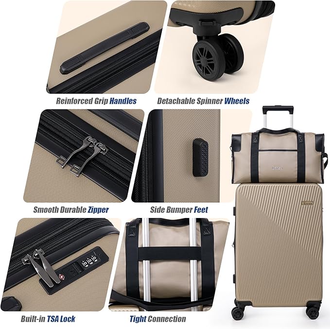 Expandable Carry on Luggage Sets,Suitcases with Detachable Wheels Hardshell 22x14x9 Airline Approved,Lightweight Luggage Set with TSA Lock,Carry on Suitcase