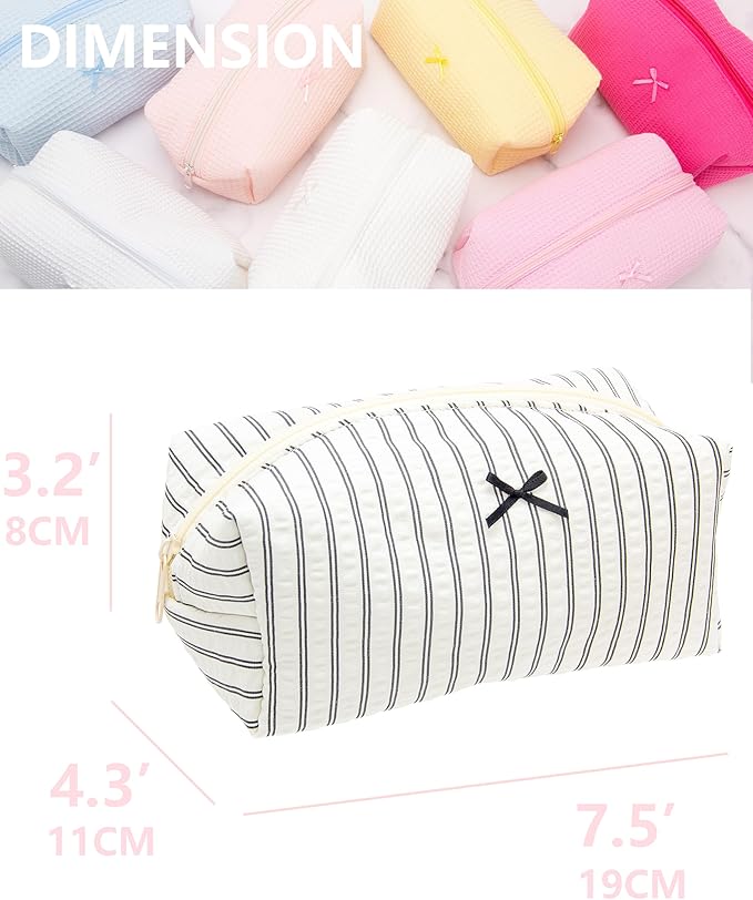 PAZIMIIK 6PCS Cozy Makeup Bag Small Aesthetic Travel Zipper Cosmetic Pouch for Women Make Up Beauty Accessories Brushes, Stripe Black