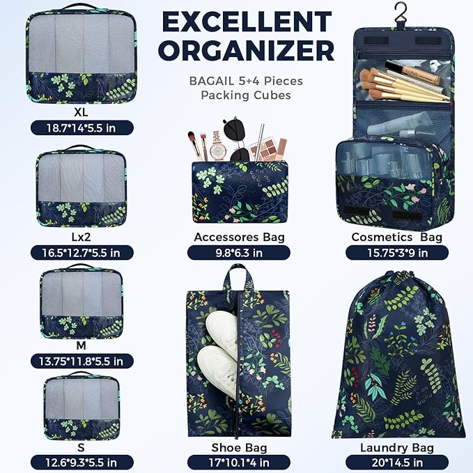 BAGAIL 9 Set Packing Cubes with Packing List Luggage Packing Organizers for Travel Accessories