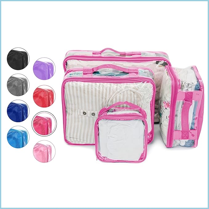 Clear Packing Cubes set of 4 / Packs 7-10 Days of Clothes/Premium PVC Plastic Storage Bags
