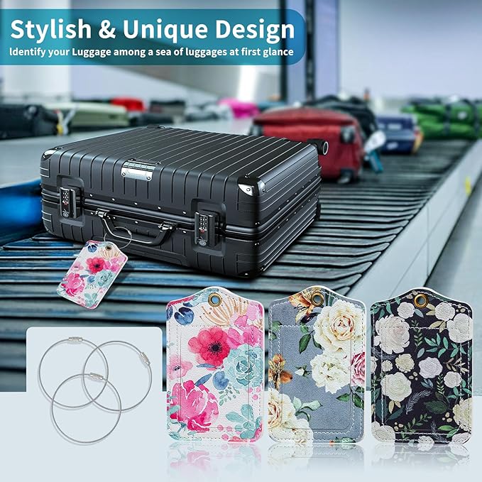 Fishent Luggage Tag, 3 Pack Travel Cruise Luggage Tags for Suitcases, Cute Suitcase Tags Identifiers Bag Tags with Privacy Flap, Baggage Name Tag for Women Men Luggage Backpack Handbag School Bag