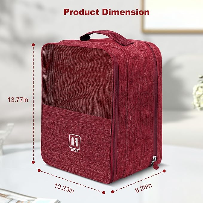 Large Shoe Bags for Travel, Shoe Travel Bag Holds 3 Pairs of Shoes, Travel Shoe Bags for Packing in Suitcase, Portable Dance Shoe Storage Pouch, Shoe Organizer, Sneaker Storage Bag (Red)