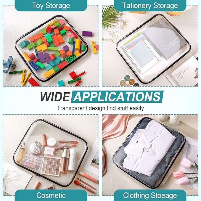 Sanwuta 6 Pcs Clear Hard Zipper Case Plastic Zipper Pouches Transparent Makeup Bag Pencil Case Pouches Toiletry Diaper Bag for Travel Toy Storage Organizer Bins(Black,13.78 x 11.81 x 2 Inch)