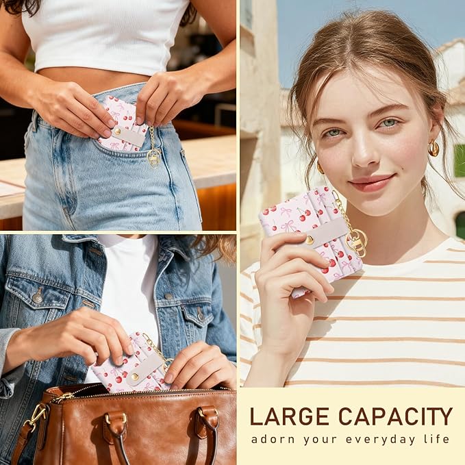 Jogjam Cute Coquette Aesthetic Bow Rfid Women Wallet, Small Slim Thin Compact Travel Credit Card Wallet, PU Leather Bifold Cash Wallet, Zipper Coin Pocket ID Window, Female Ladies Gifts