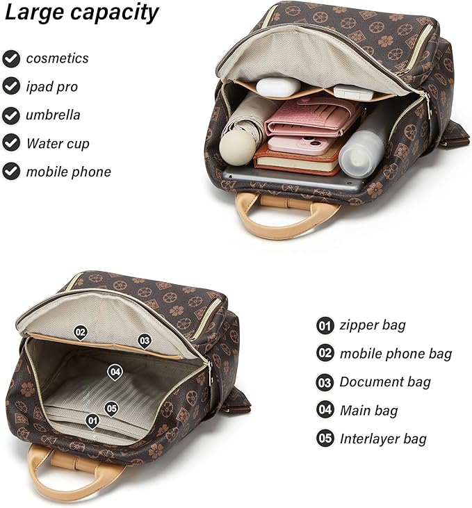 Makes Mini Backpack for Women, Stylish Daypack Purse Handbag Small Casual Daily Travel Bag, Lady Girls Gifts for Work School, 2pcs Sets