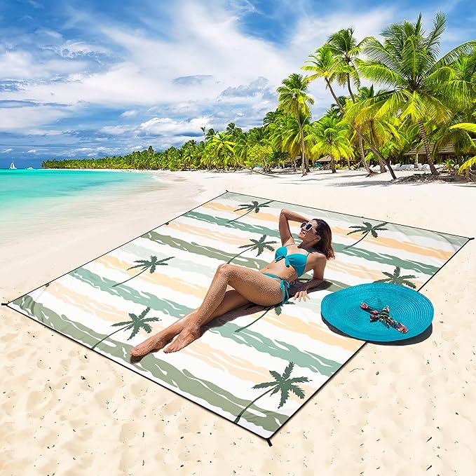 Beach Blanket Waterproof Sandproof Extra Large Beach Mat 79" X 83"/120"x108"for 1-8 Adults Quick Drying Durable Outdoor Picnic Mat for Beach Travel Camping Hiking