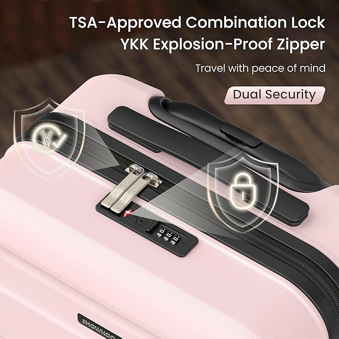 SHOWKOO Luggage Sets 3 Piece Expandable 100% PC Durable Hardshell Suitcase with Wheels TSA Lock Lightweight Luggage Pink