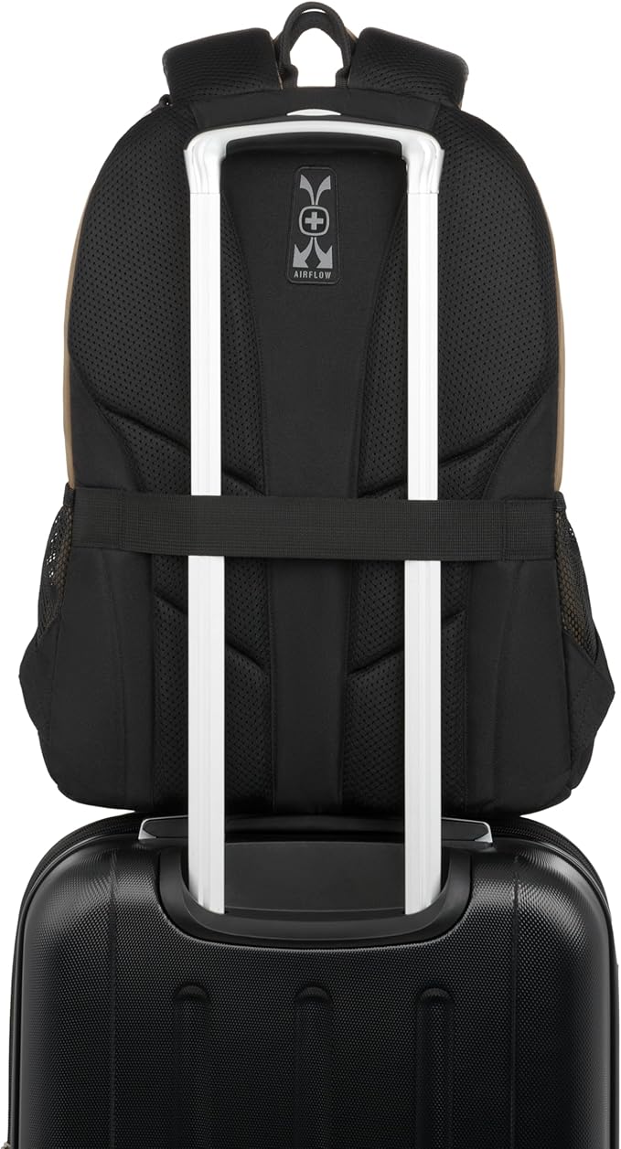 SWISSGEAR Cecil 18-Inch Laptop Backpack Fits 16-Inch Laptop, Travel Daypack with Organizer Pockets, Water Bottle Holders & Padded Straps – Pastel Brown/Black