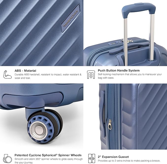 Traveler's Choice Elm Expandable Spinner Luggage Set, Matte Navy, Large Checked 29-Inch