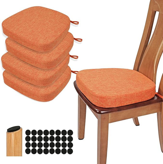 BUYUE Thickened 2.5" Dining Chair Cushions Set of 4, U-Shape High Density Foam Comfortable Chair Pads for Kitchen, Slip Resistant Indoor Seat Cushions (4 PCS, Orange)