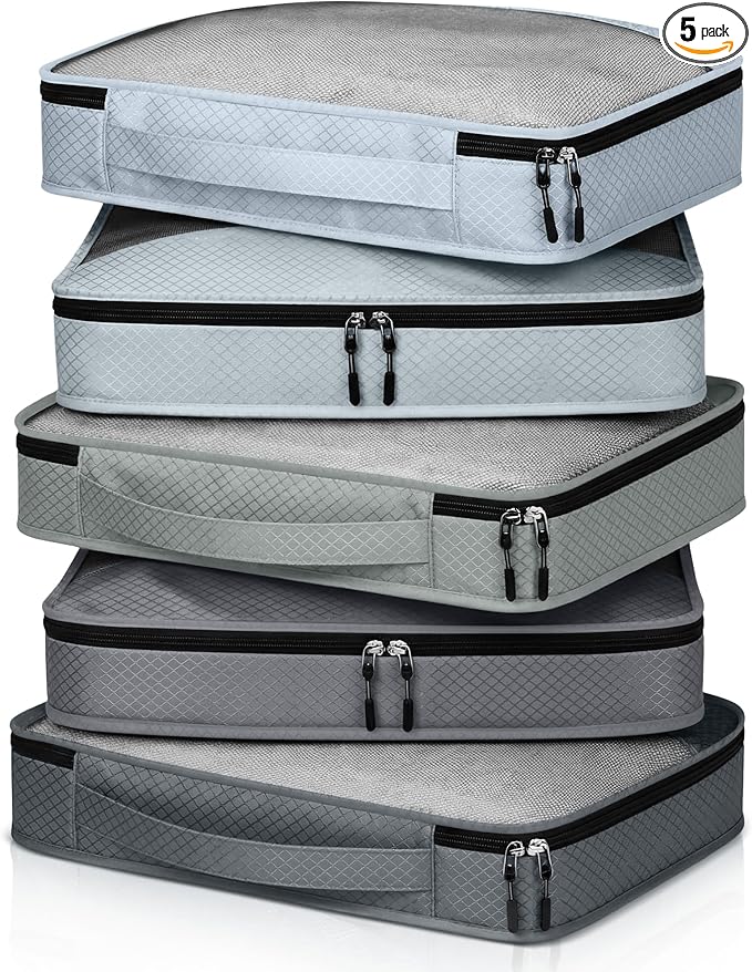 5 Pcs Packing Cubes for Suitcase Large Travel Cubes Carry on Luggage Organizer Bags for Clothes Accessories(S,Gray)