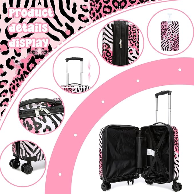 Kid's Luggage Set 2 Piece Suitcase Set Hardside Luggage with Spinner Wheels Girls Carry on Toddler Travel Rolling Suitcase with Neck Pillow Airline Approved