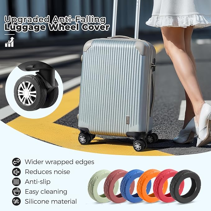 8 Pcs Upgrade Luggage Wheel Covers, Carry On Luggage Suitcases,Wear-Resistant, Anti-Noise, Silicone Wheel Protective Covers for 2-2.4" Spinner Wheel (Black)