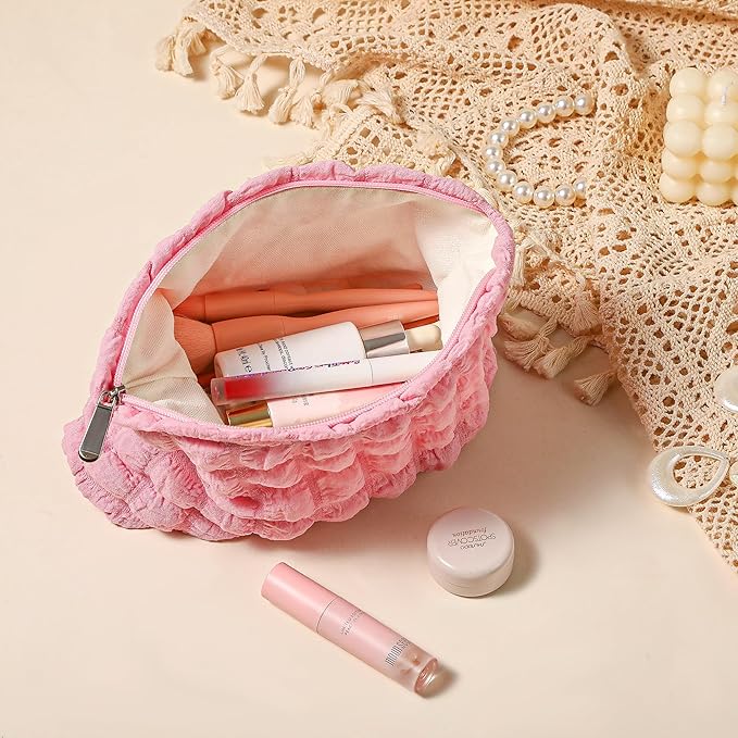 Makeup Bag, Bubble Cloud Travel Cosmetic Bag Organizer, Large Capacity Toiletry Make Up Bags with Zipper for Women and Girls, Pink