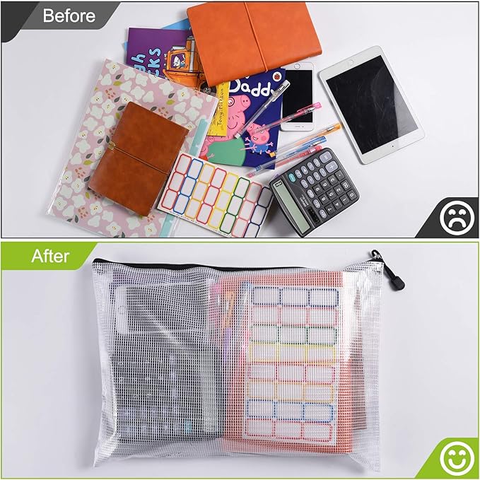 12 Pcs Plastic Mesh Zip File Bags, Waterproof Tear-Resistant Document File Folders, B4 Size Zipper Documents Pouch Document Organizer Bags for School Office Home Travel Storage(15.35×11.22Inch)