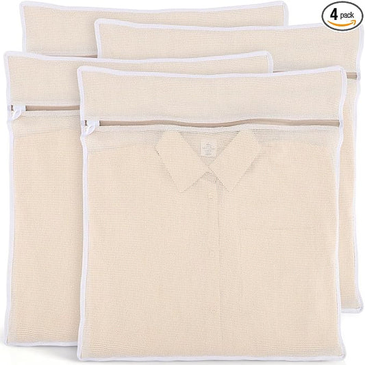 4Pcs Durable Cotton Mesh Laundry Bags for Delicates, 20×24inch Large Breathable Laundry Mesh Wash Bags with Sturdy Zipper for Delicates, Clothes, Pants, Underwear, Bra, Socks (XL)