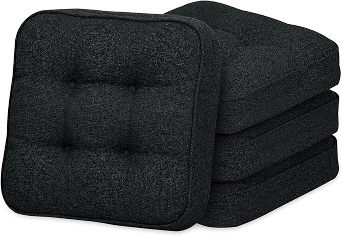 GOFORIT Chair Cushions Set of 4,Tufted Shredded Memory Foam Chair Pads, Non-Slip Seat Cushions with Removable Cover, 16'' x 16'', 4 Pack,Black