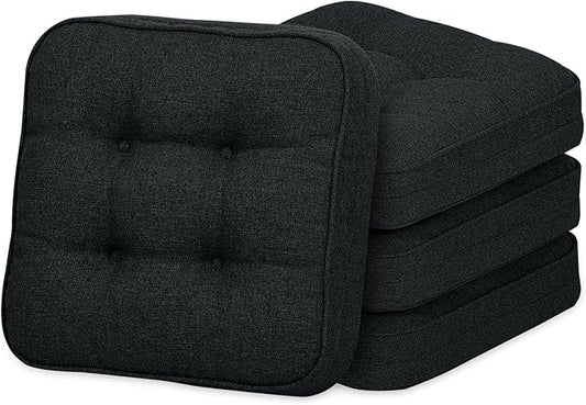 GOFORIT Chair Cushions Set of 4,Tufted Shredded Memory Foam Chair Pads, Non-Slip Seat Cushions with Removable Cover, 16'' x 16'', 4 Pack,Black