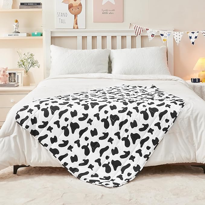 yescool Cow Print Weighted Blanket 5 Pounds Cooling Weighted Lap Blanket, Heavy Blankets, Comfortable Weighted Throw Blanket Gifts for 40-60lbs, 36"x48"