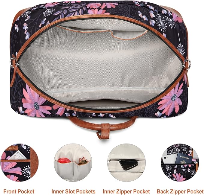 Weekender Bag for Women, Large Overnight Bag Canvas Travel Duffel Bag Carry On Tote with Shoe Compartment 21" 3Pcs Set