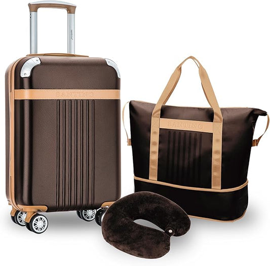Luggage Sets 3 Piece Carry On Luggage Set 20 Inch Hardshell & Lightweight PP Luggage Suitcase with Detachable Spinner Wheels & TSA Lock 20" Suitcase with Duffel & U-shaped pillow