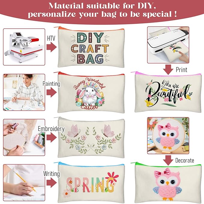 Legigo Blank Canvas Bag Zipper Pouch Makeup Bags Bulk - Multi-Purpose Canvas Pencil Pouch with Sturdy Zipper, Cosmetic Bag Travel Toiletry Bag for DIY Craft Projects, Storage (8.3 x 5 inches)