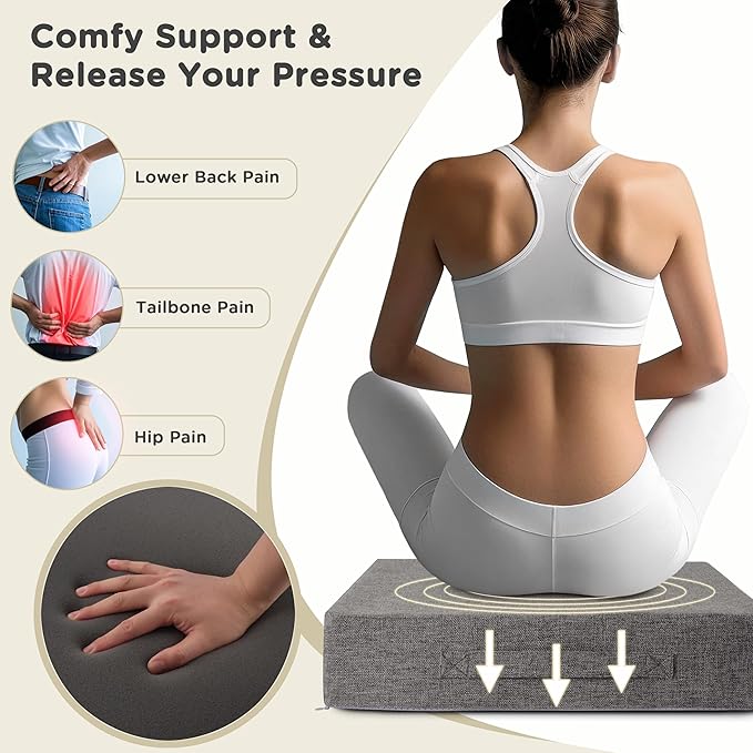 AddGrace Recliner Cushions for Elderly Thick Seat Cushion 20"x20"x4" Chair Pads with Non Slip Backing and Washable Cover for Couch Armchair Chairs Light Grey