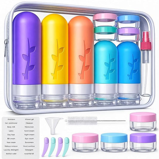 19pack Travel Bottles for Toiletries, TSA Approved Silicone Size Containers for toiletries, Refillable & Leakproof Travel shampoo and conditioner bottles