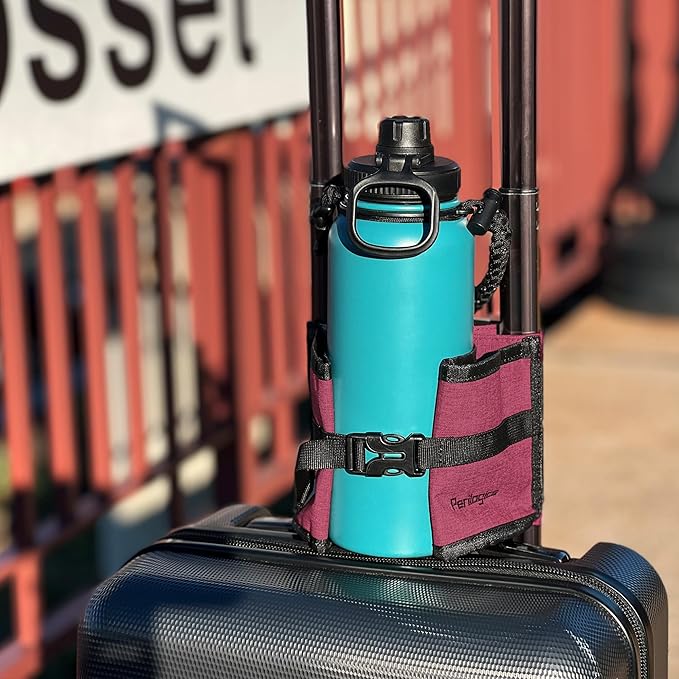 Luggage Cup Holder Attachment. Hands-Free Beverage Carrier for Coffee Mugs and Bottles, Fits Suitcase and Roll-On Handles. Must-Have Travel Accessory, Ideal Gift for Travelers and Flight Attendants.