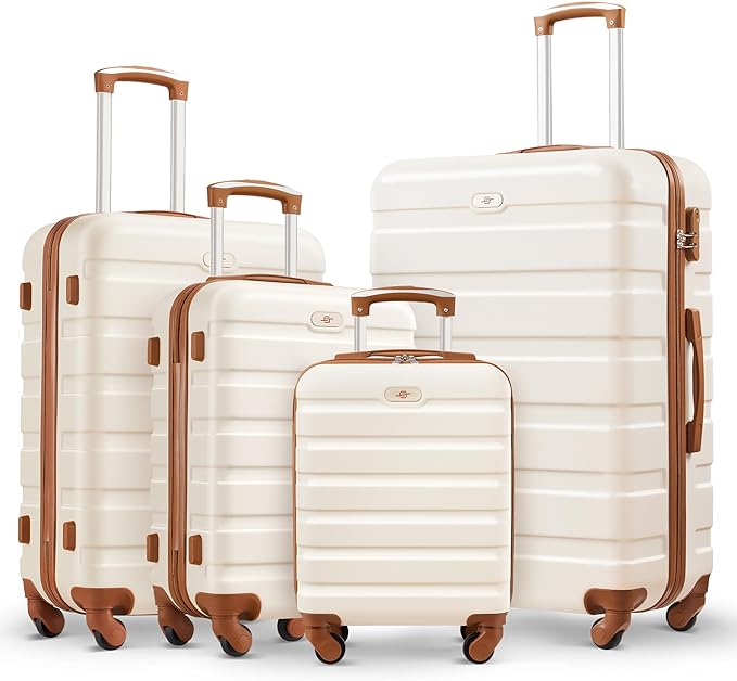 Suitour 4 Piece Luggage Sets, Hard Shell Suitcase Set with Spinner Wheels 16 20 24 28inch Travel Sets(Beige Tan)