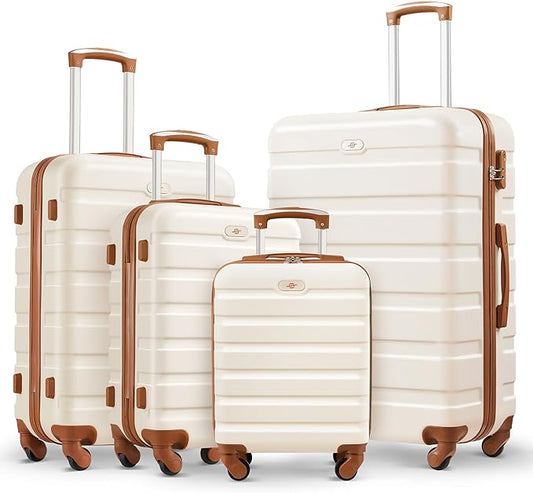Suitour 4 Piece Luggage Sets, Hard Shell Suitcase Set with Spinner Wheels 16 20 24 28inch Travel Sets(Beige Tan)