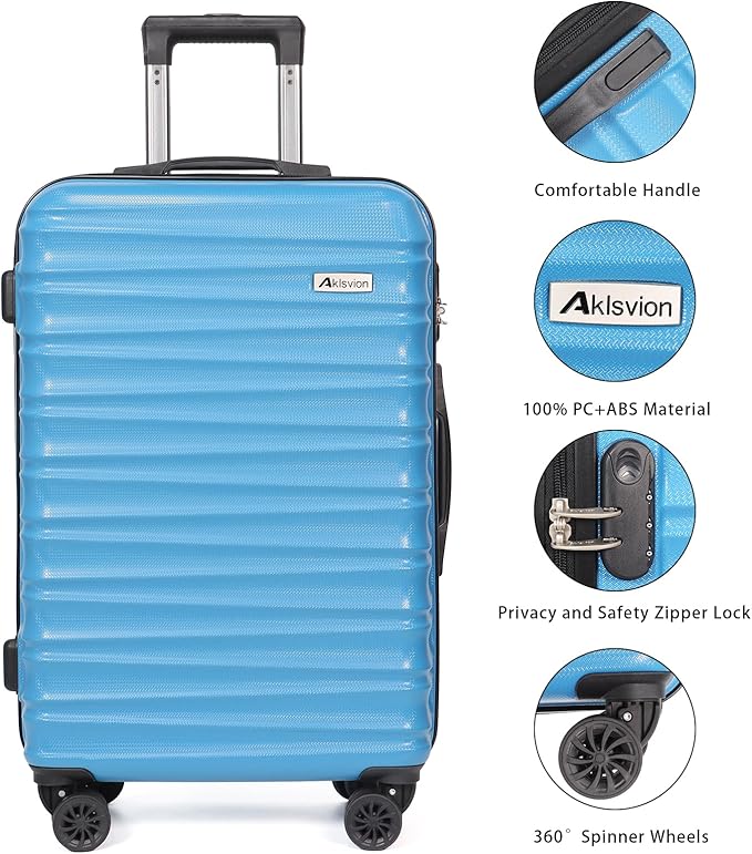 Luggage Set 3 Pieces (20/24/28) -Suitcase Set - Carry on Luggage with Wheels - Check-in Luggage - PC + ABS Durable Suitcase Rotating Silent Wheels Hardside Luggage with Spinner Wheels,5pcs (Sky Blue)