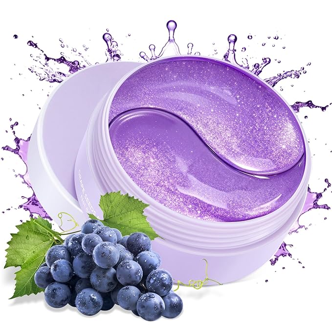 LAVONE Eye Mask - 30 Pairs Grape Seeds Under Eye Patches Skin Care Products - Eye Masks Skincare for Dark Circles and Puffiness, Reduce Wrinkles, Eye Bags and Fine Lines, for Women and Man - Purple
