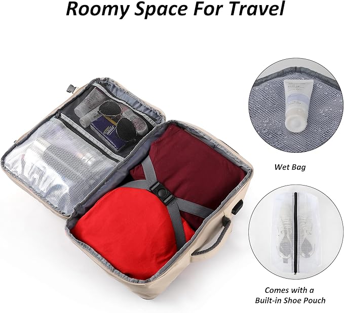 TANTOMI Travel Backpack for Women, 15.6 Inch Laptop Backpack Flight Approved, Small Carry-On Bags with USB Charging Port & Shoe Pouch, Casual Daypack on Airplane for Weekender Work Business, Beige
