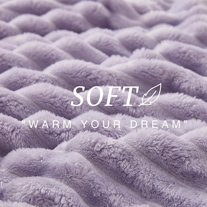 EXQ Home King Size Blanket for Bed or Couch - 3D Stripe Jacquard Decorative Fleece Blankets - Cozy Soft Lightweight Fuzzy Flannel Blanket Suitable for All Seasons(90"×108",Light Purple)