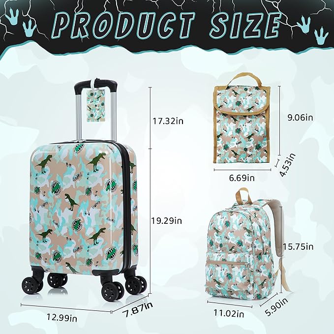 Kid’s Luggage Set 6 Piece Suitcase Set 16’’ Hardside Luggage with Spinner Wheels Girls Boys Carry on Luggage Travel Rolling Luggage Airline Approved