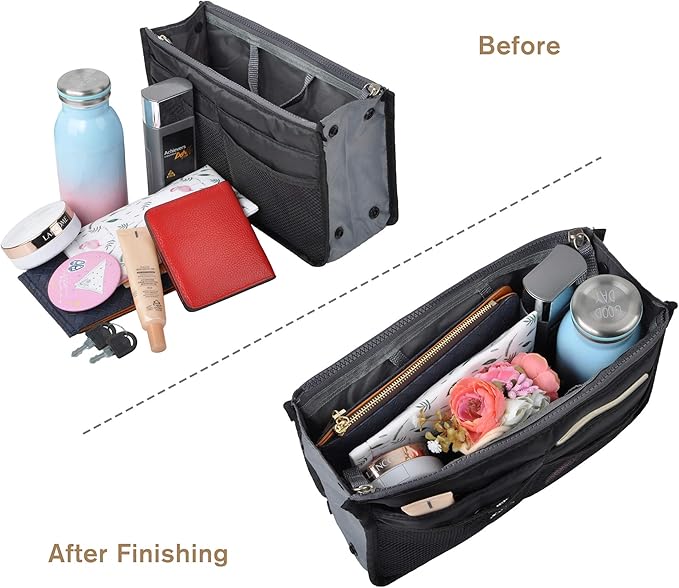 Vercord Purse Organizer Insert for Handbags Bag Organizers Inside Tote Pocketbook Women Nurse Nylon 13 Pockets Black Small