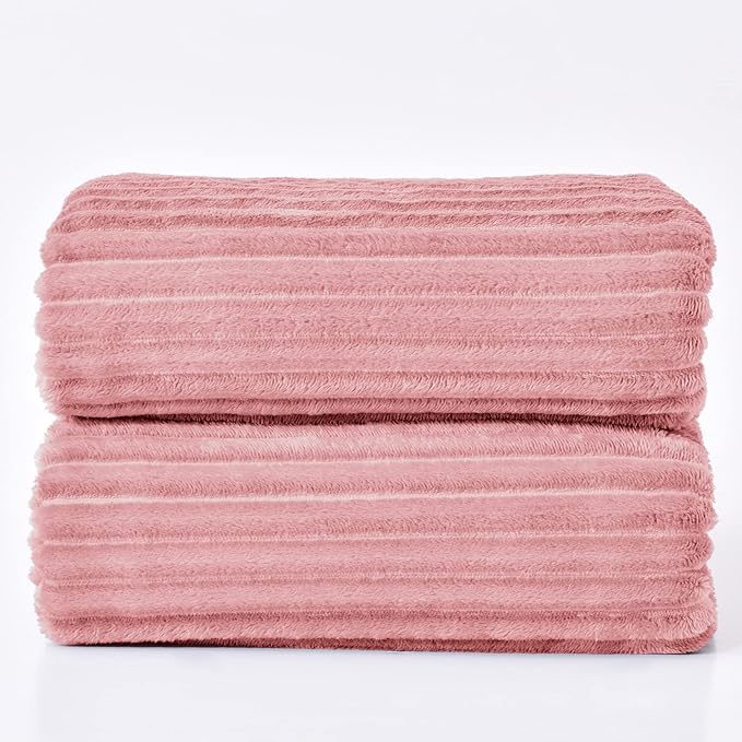 BEDELITE Fleece Blanket Queen Size – 3D Ribbed Jacquard Soft and Warm Decorative Fuzzy Blankets – Cozy, Fluffy, Plush Lightweight Throw Blankets for Couch, Bed, Sofa(Pink, 90x90 inches)