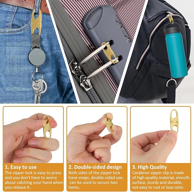 Phinus Lock Combo, Total 21PCS Clips Anti-Theft, S Shaped Zipper Locks, Locks Anti-Theft for Luggage, Clothing, Backpacks, Boots, Purses, Travel Outdoor Sports - Gold