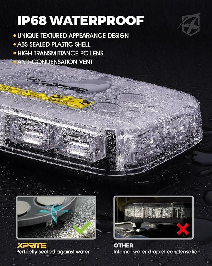 Xprite Upgraded 12" 72LED Rooftop Strobe Lights, High Visibility Utility Lights with Magnetic Base for 12V-24V Construction Vehicles, Trucks, Snow Plow - Mix White/Green