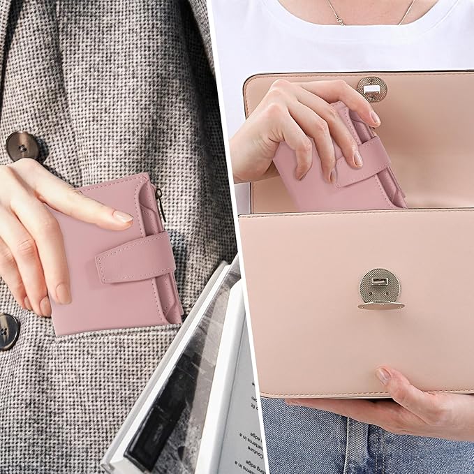 Airkit Small Wallet Women RFID Blocking Soft Leather Bifold Compact Card Holder Wallet for Women with Zipper Coin Pocket 4 ID Window
