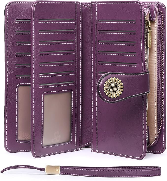 SENDEFN Wallets for Women Leather Credit Card Holder with RFID Blocking Large Capacity Wristlet | with RFID Blocking, Large Capacity, Wristlet, with RFID Blocking, Large Capacity, Wristlet