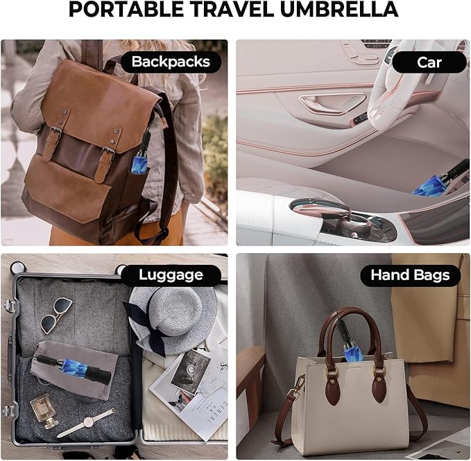 ZDSSM Compact Inverted Travel Umbrella, Automatic Open Close, 9-Rib 46 Inch Windproof Umbrella, Waterproof UPF 50+, Portable Umbrellas for Men, Women, Travel, and Daily Use
