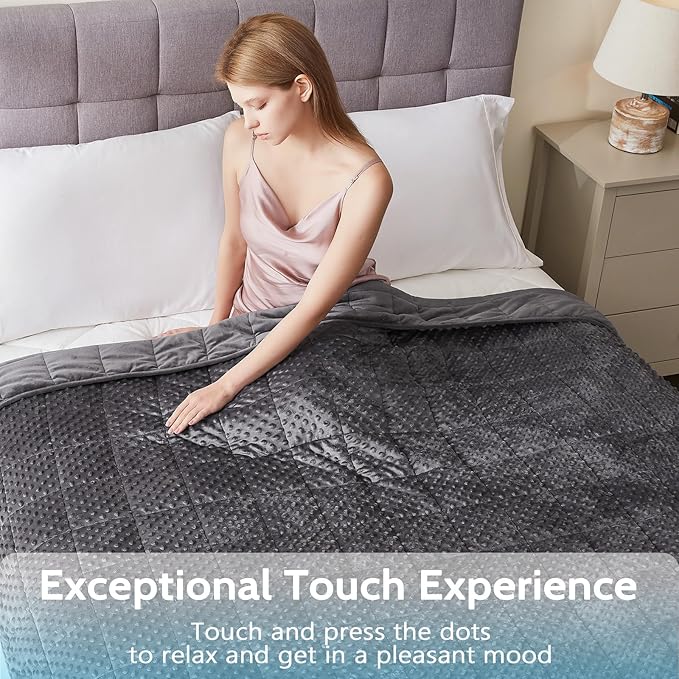 L'AGRATY Weighted Blanket for Adult - 60"x80" 17lbs Minky Dots Heavy Blanket with Glass Beads Soft Breathable for All-Season Summer Fall Winter Thick Comfort for Sleeping