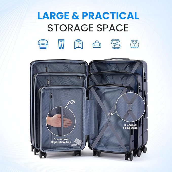 Simple Deluxe 20 Inch Hardside Carry On Luggage, Suitcase with Double Spinner Wheels & TSA Lock, Hard Shell Suitcase, Expandable Rolling Lightweight Luggage, Blue