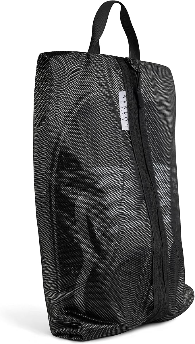 Shoe Bags for Travel - Footwear Organizer for Suitcases, Gym, Work Trips (Black Mesh)