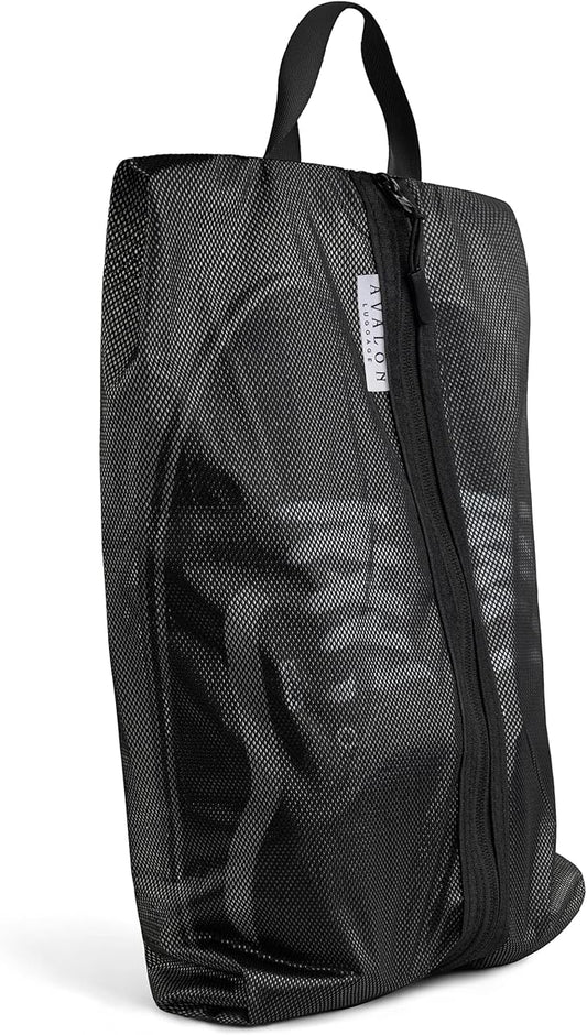 Shoe Bags for Travel - Footwear Organizer for Suitcases, Gym, Work Trips (Black Mesh)